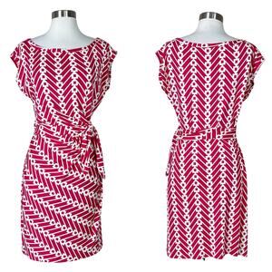 DVF | Della Silk Pink White Ruched Tie Boatneck Designer Chic Work Dress 10